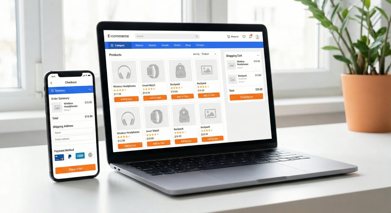 Sklep internetowy z koszykiem, katalogiem produktów i panelem checkout